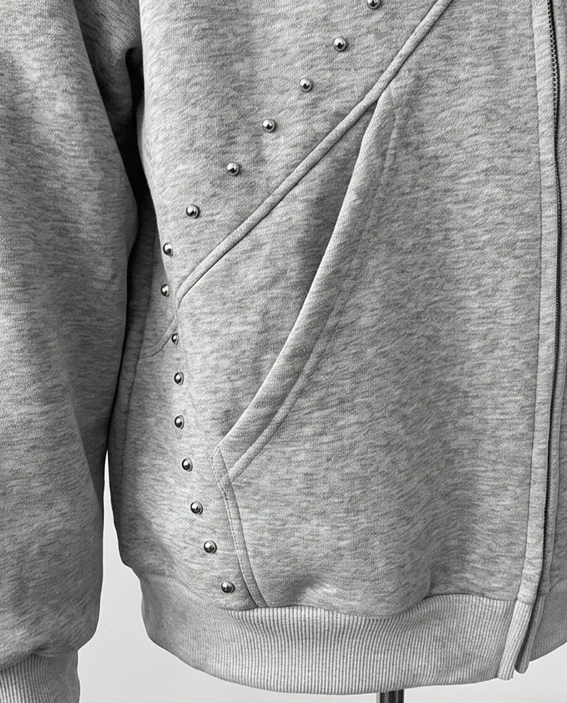 KIIKIO Vintage Minimalist Studded Zip-Up Hoodie