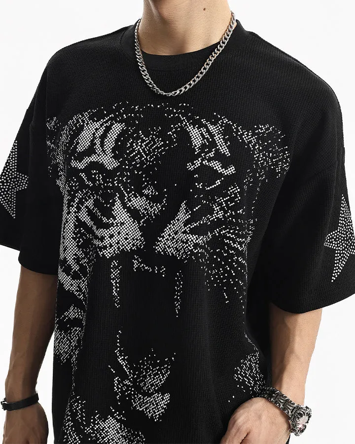 KIIKIO Dark Rhinestone Tiger Graphic Oversized Tee
