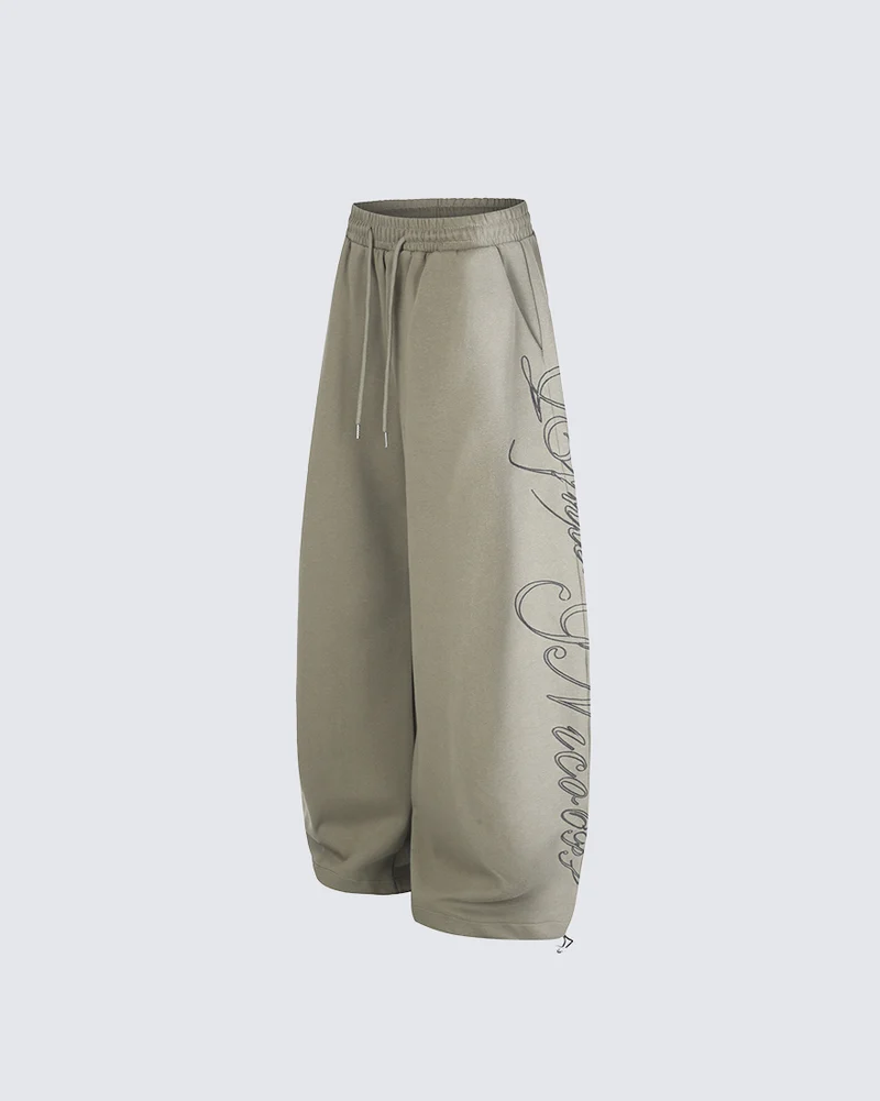 KIIKIO Washed Script Graphic Wide Leg Sweatpants