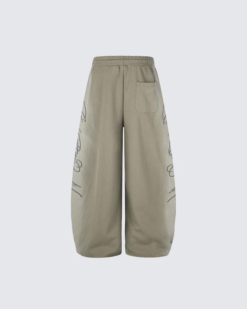 KIIKIO Washed Script Graphic Wide Leg Sweatpants