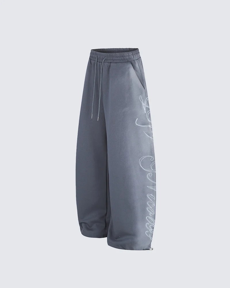 KIIKIO Washed Script Graphic Wide Leg Sweatpants
