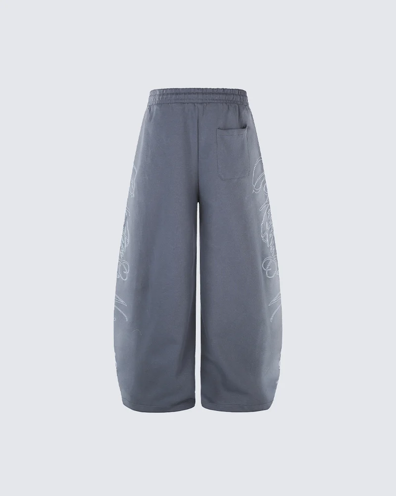 KIIKIO Washed Script Graphic Wide Leg Sweatpants