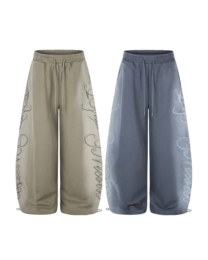 KIIKIO Washed Script Graphic Wide Leg Sweatpants