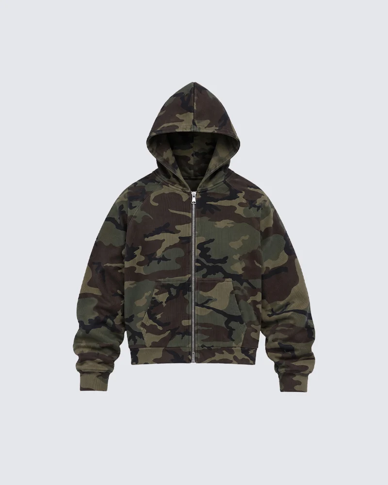 KIIKIO American Washed Vintage Camo Hooded Jacket