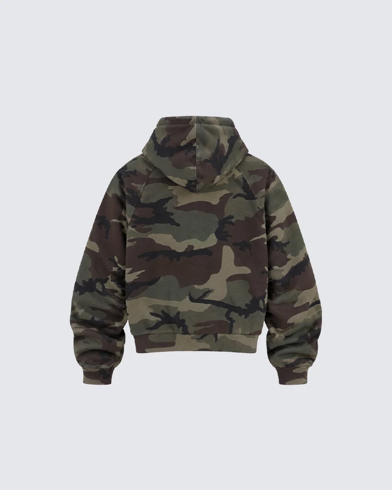 KIIKIO American Washed Vintage Camo Hooded Jacket