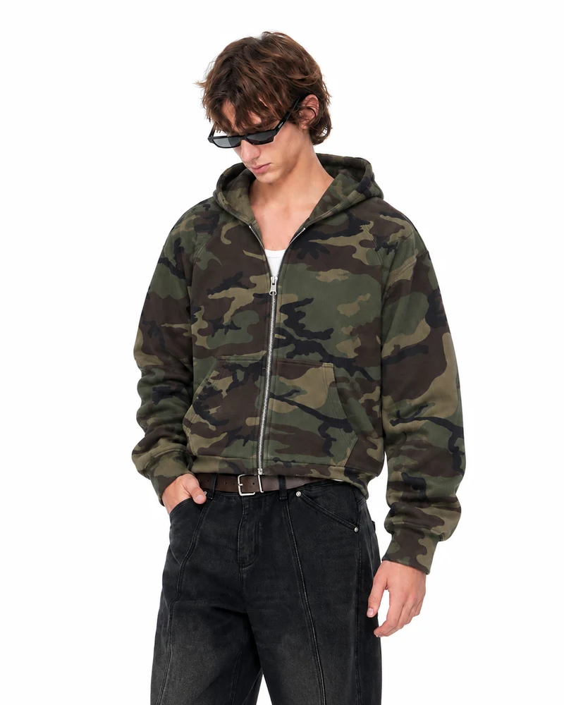 KIIKIO American Washed Vintage Camo Hooded Jacket