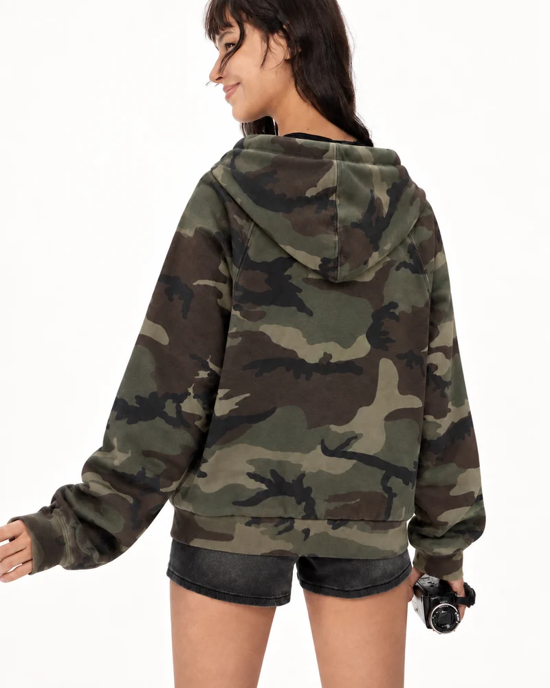 KIIKIO American Washed Vintage Camo Hooded Jacket