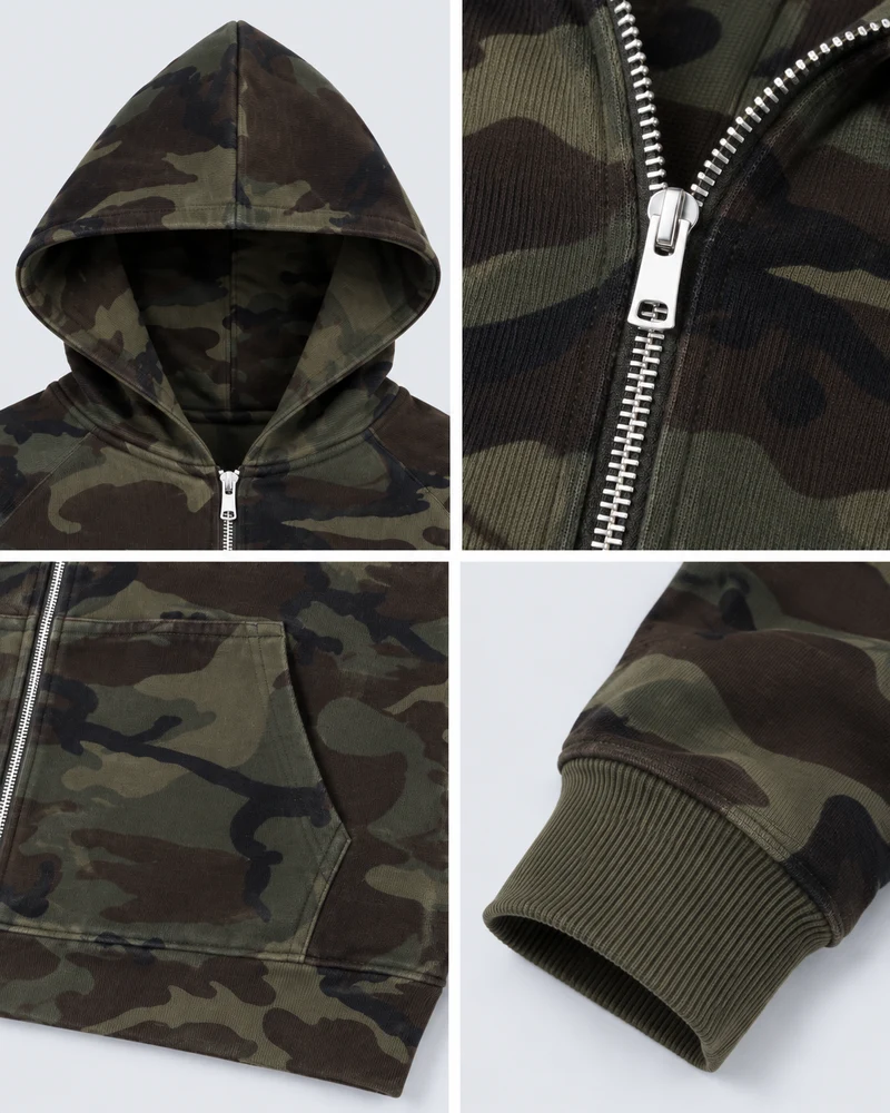 KIIKIO American Washed Vintage Camo Hooded Jacket