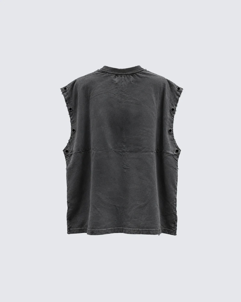 KIIKIO Vintage Distressed Graphic Print Sleeveless T-Shirt