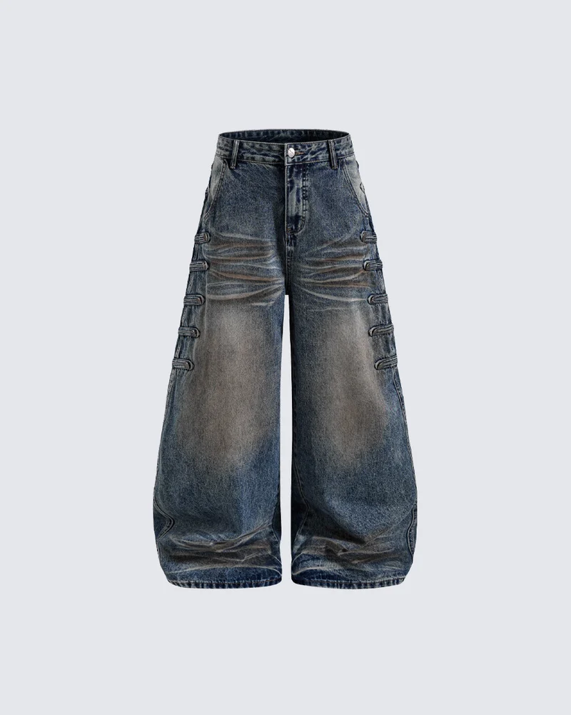 KIIKIO American Vintage Distressed Graphic Print Denim Jeans
