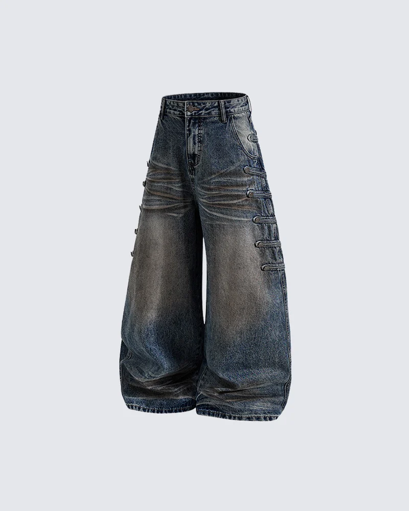KIIKIO American Vintage Distressed Graphic Print Denim Jeans