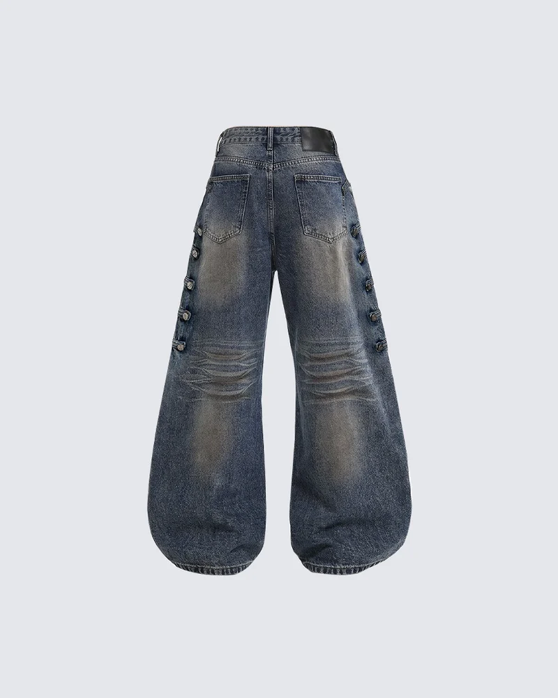 KIIKIO American Vintage Distressed Graphic Print Denim Jeans