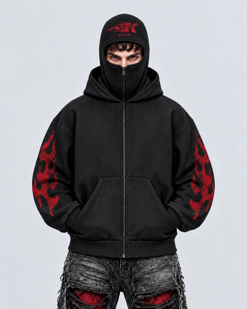 KIIKIO Dark Flame Mask Hood Zip Jacket