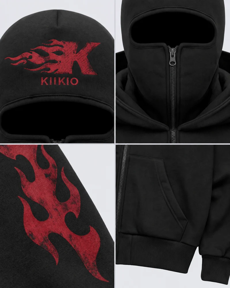 KIIKIO Dark Flame Mask Hood Zip Jacket