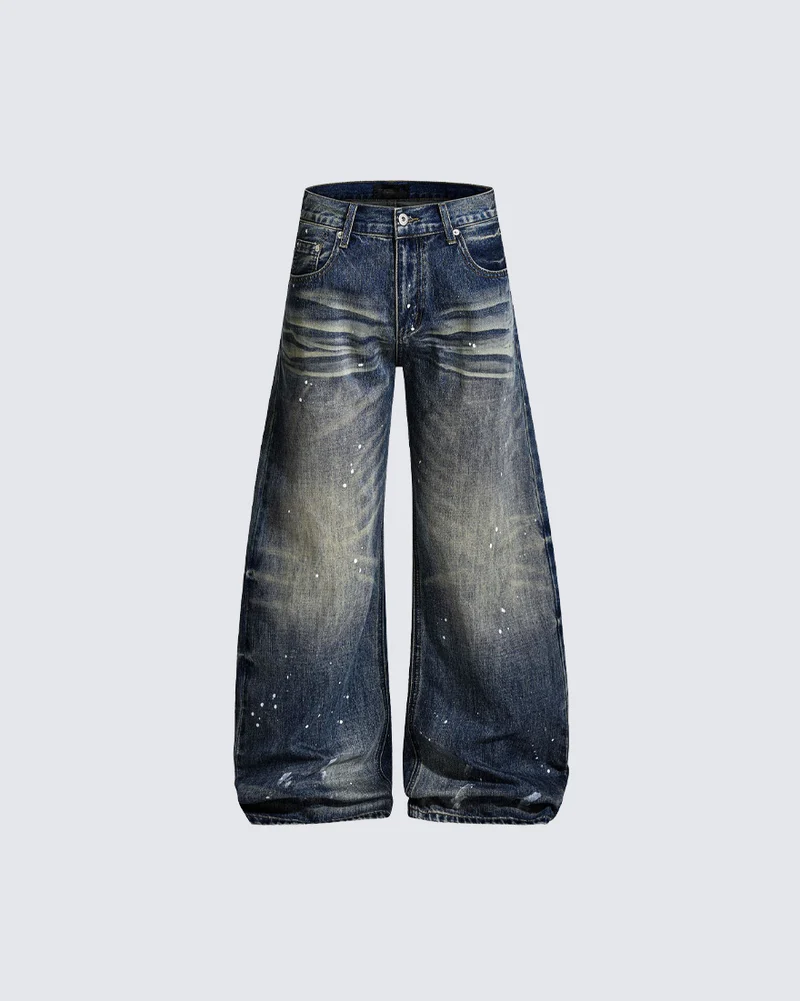 KIIKIO American-Style Washed Wide Leg Denim Jeans
