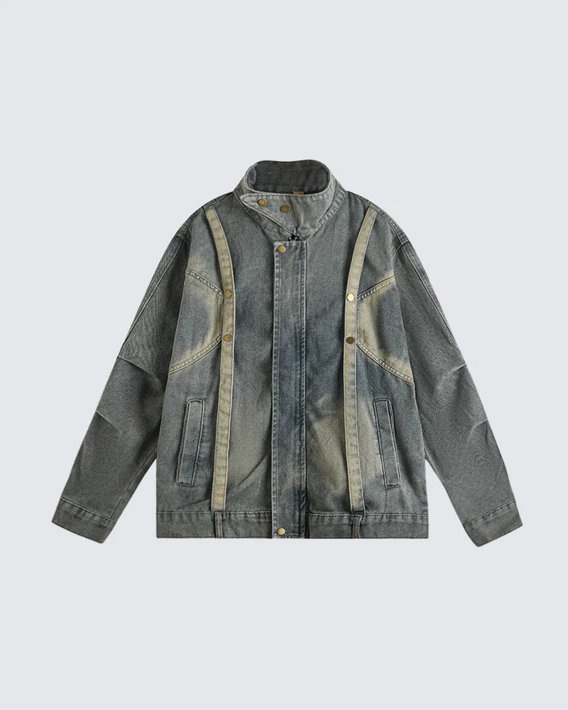 KIIKIO Vintage Washed Denim Utility Jacket