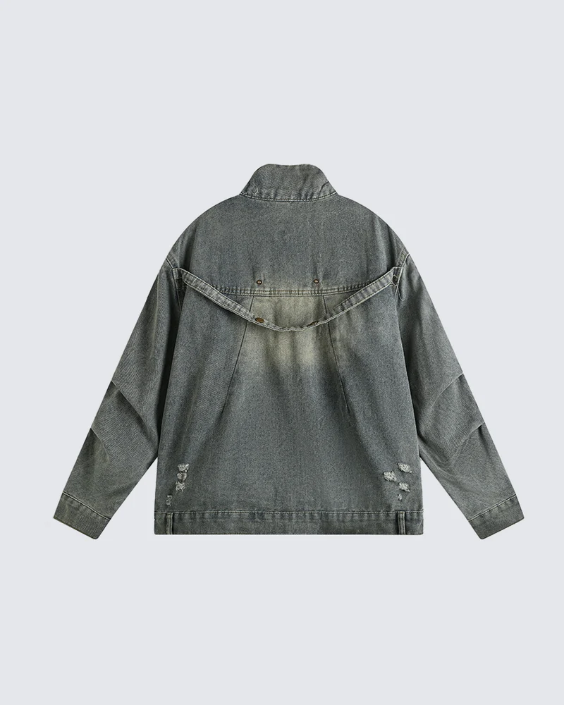 KIIKIO Vintage Washed Denim Utility Jacket