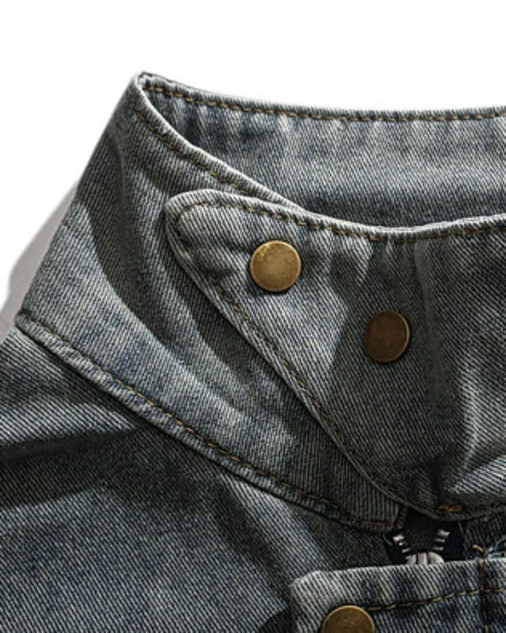 KIIKIO Vintage Washed Denim Utility Jacket
