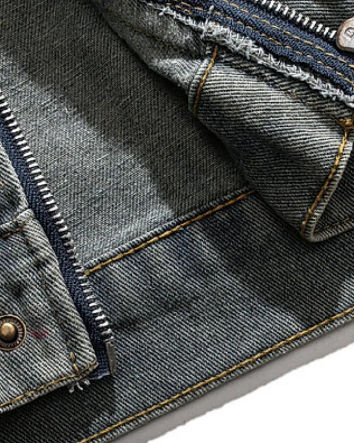 KIIKIO Vintage Washed Denim Utility Jacket