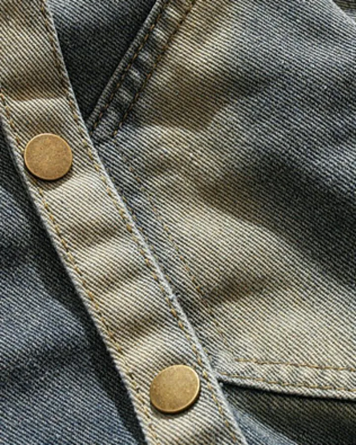 KIIKIO Vintage Washed Denim Utility Jacket