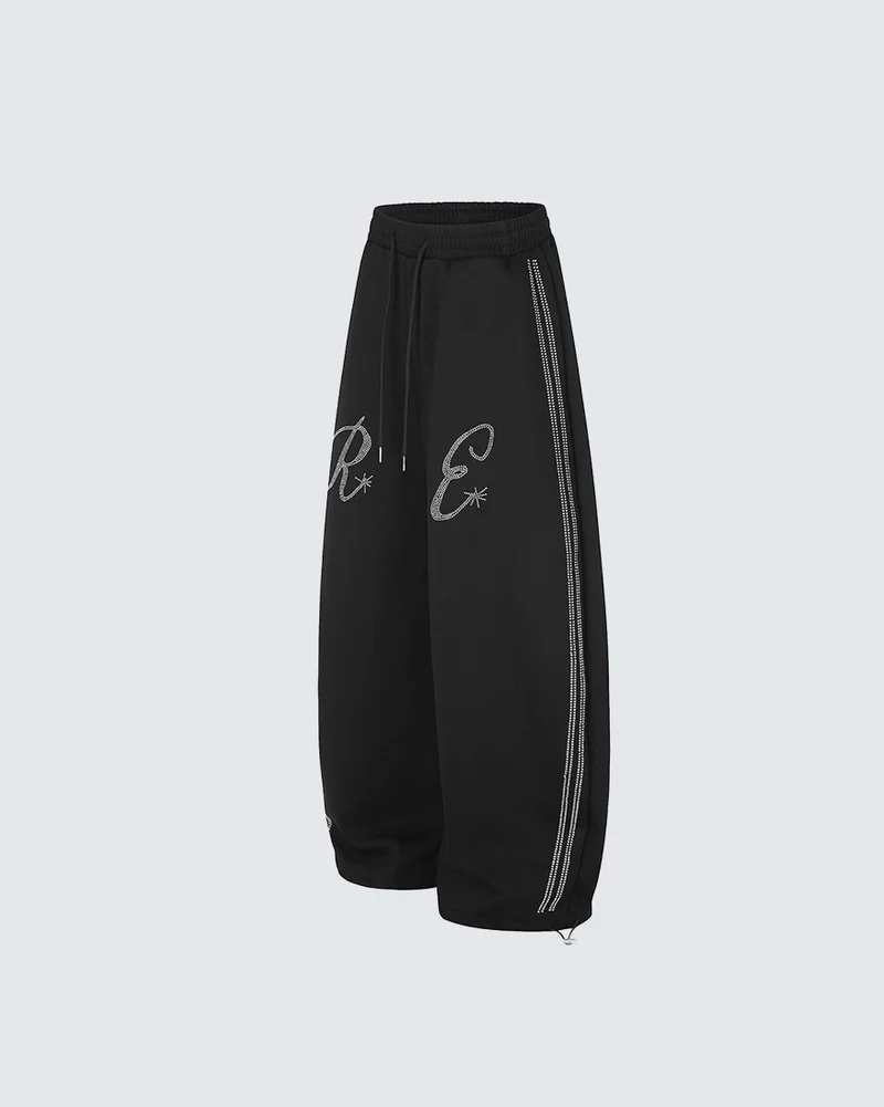 KIIKIO Dark Rhinestone Side Stripe Wide Leg Sweatpants