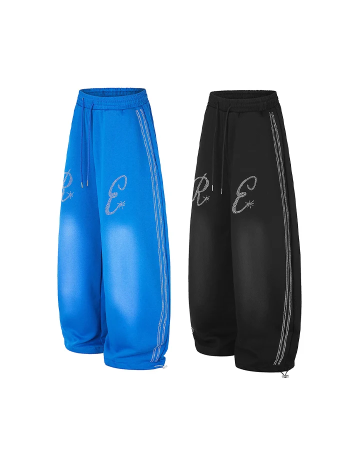KIIKIO Dark Rhinestone Side Stripe Wide Leg Sweatpants