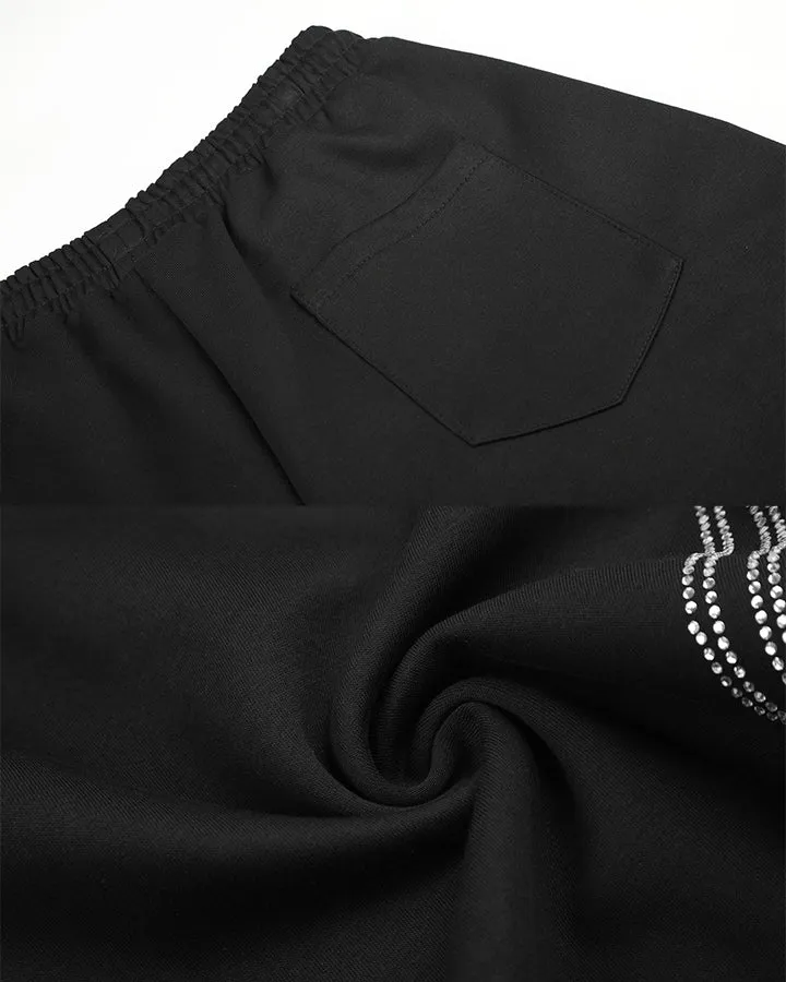 KIIKIO Dark Rhinestone Side Stripe Wide Leg Sweatpants
