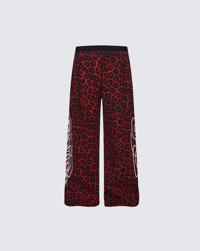KIIKIO Vintage Leopard Pattern Wide Leg Sweatpants