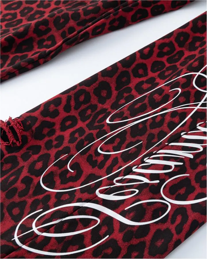 KIIKIO Vintage Leopard Pattern Wide Leg Sweatpants