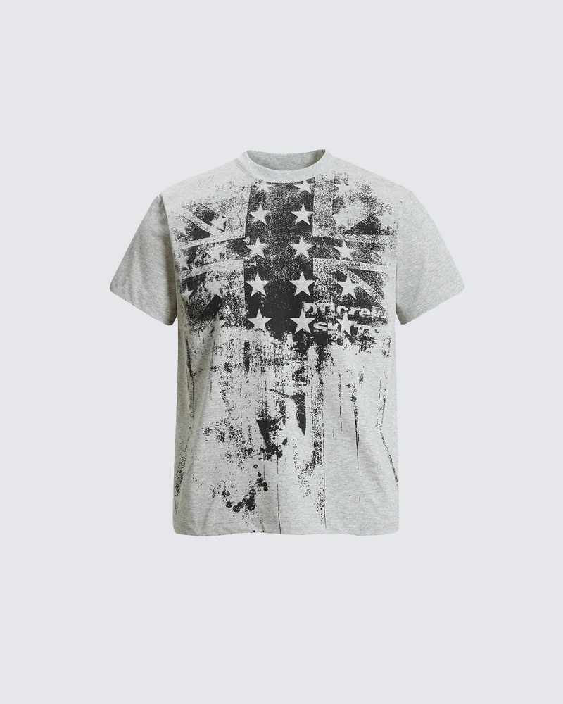 KIIKIO Vintage Distressed Graphic Short Sleeve T-Shirt