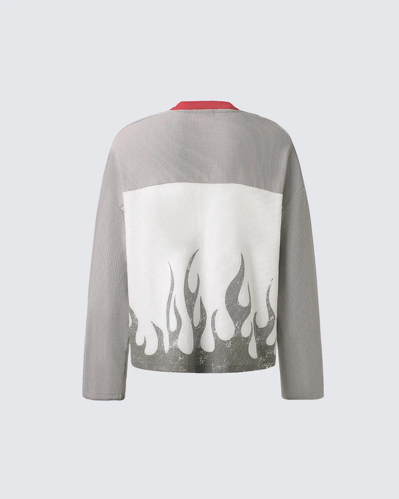KIIKIO Flame Graphic Contrast Oversized Long Sleeve Tee