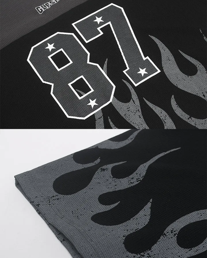 KIIKIO Flame Graphic Contrast Oversized Long Sleeve Tee