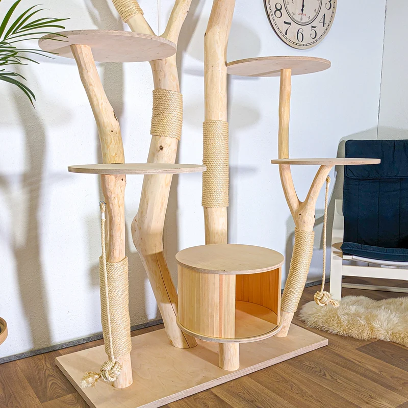 Naturkratzbaum 4540 Kratzbaum Natur Holz Design 205 cm hoch Katzenbaum