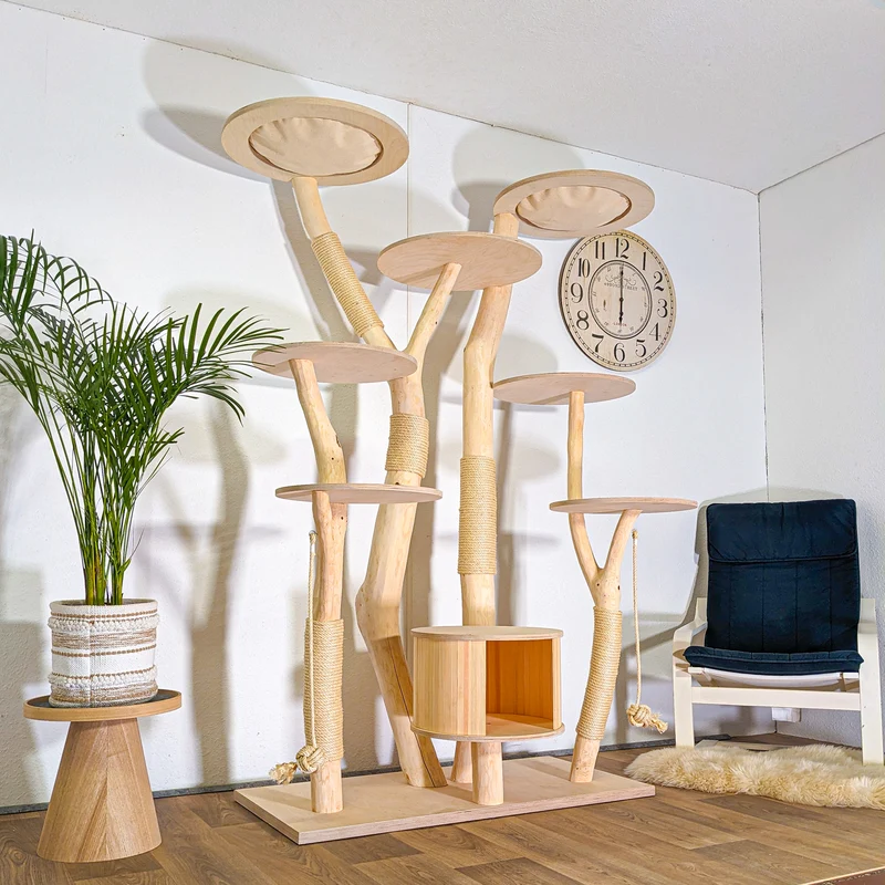 Naturkratzbaum 4540 Kratzbaum Natur Holz Design 205 cm hoch Katzenbaum