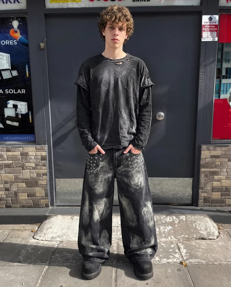 KIIKIO Vintage Distressed Washed Long Sleeve T-Shirt