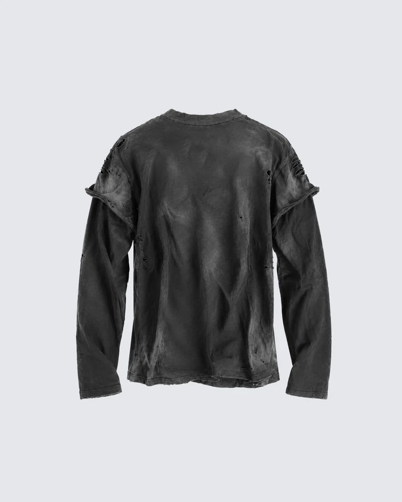 KIIKIO Vintage Distressed Washed Long Sleeve T-Shirt