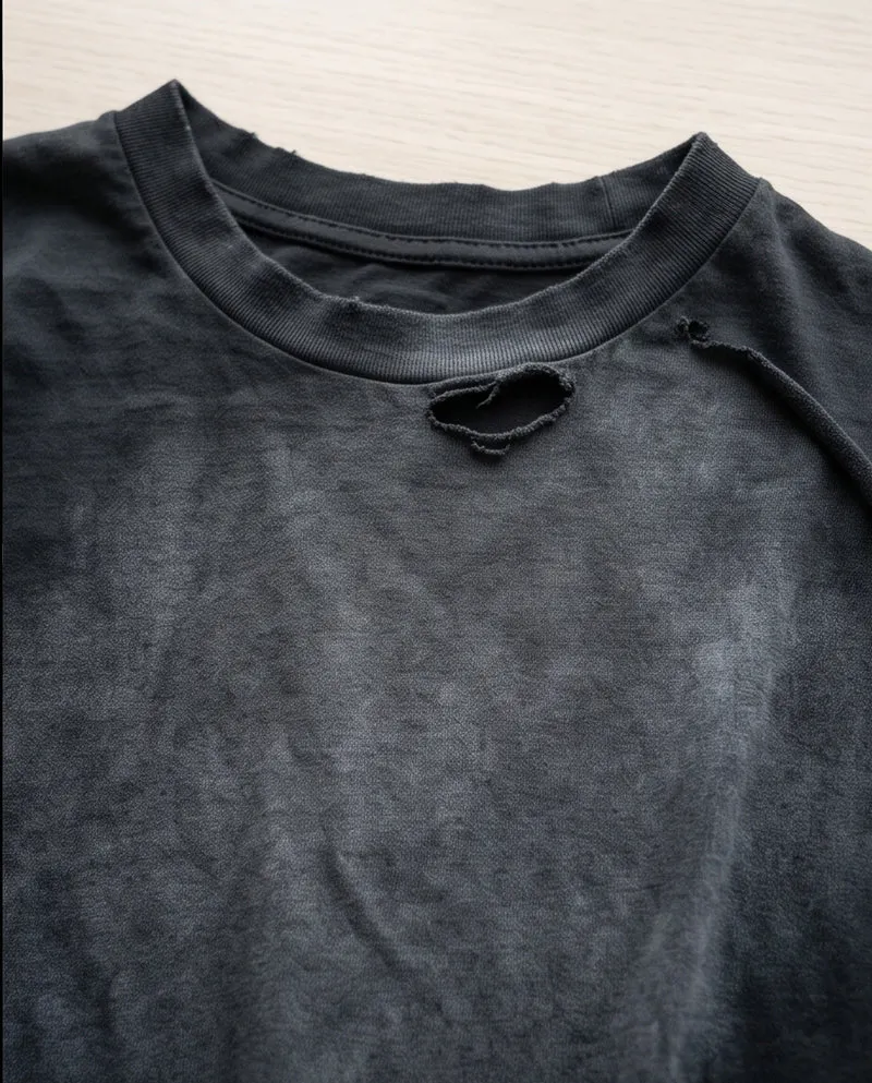 KIIKIO Vintage Distressed Washed Long Sleeve T-Shirt