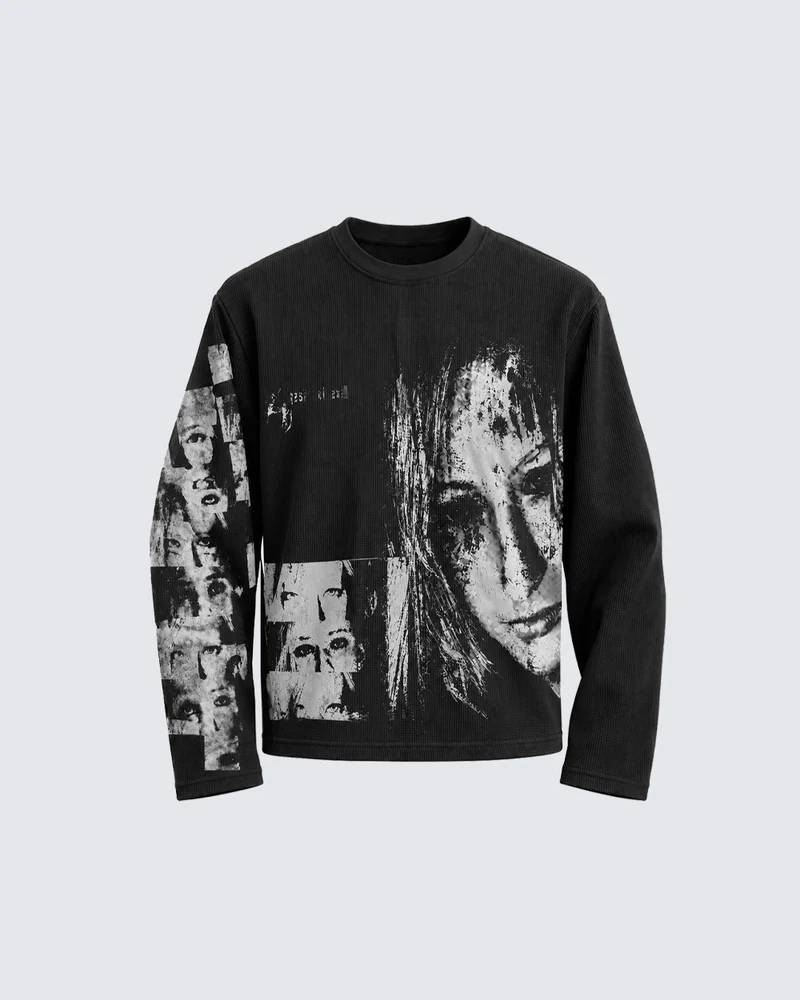 KIIKIO Vintage Graphic Portrait Long Sleeve T-Shirt