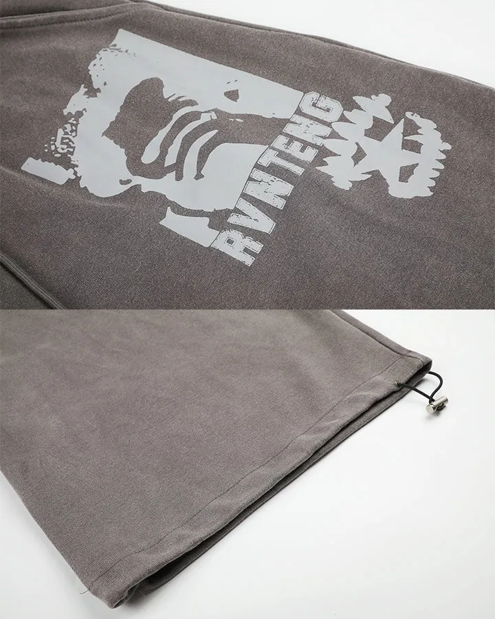 KIIKIO Washed Gothic Cross Graphic Wide Leg Sweatpants