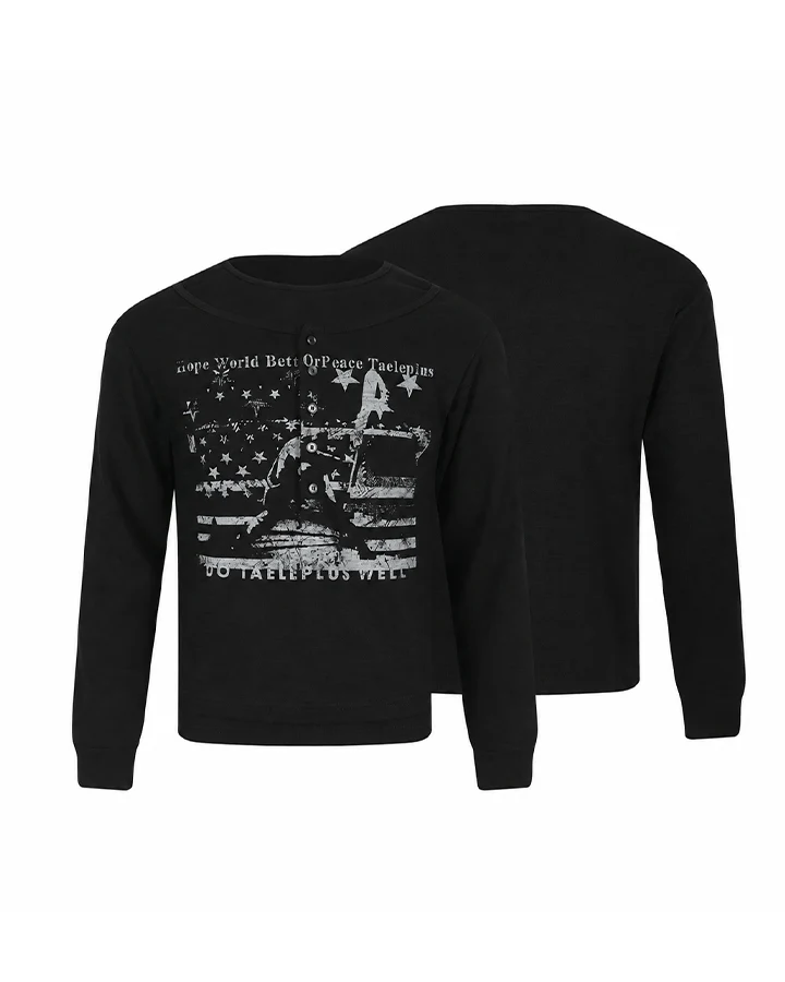 KIIKIO Dark Vintage Distressed Graphic Long Sleeve Tee