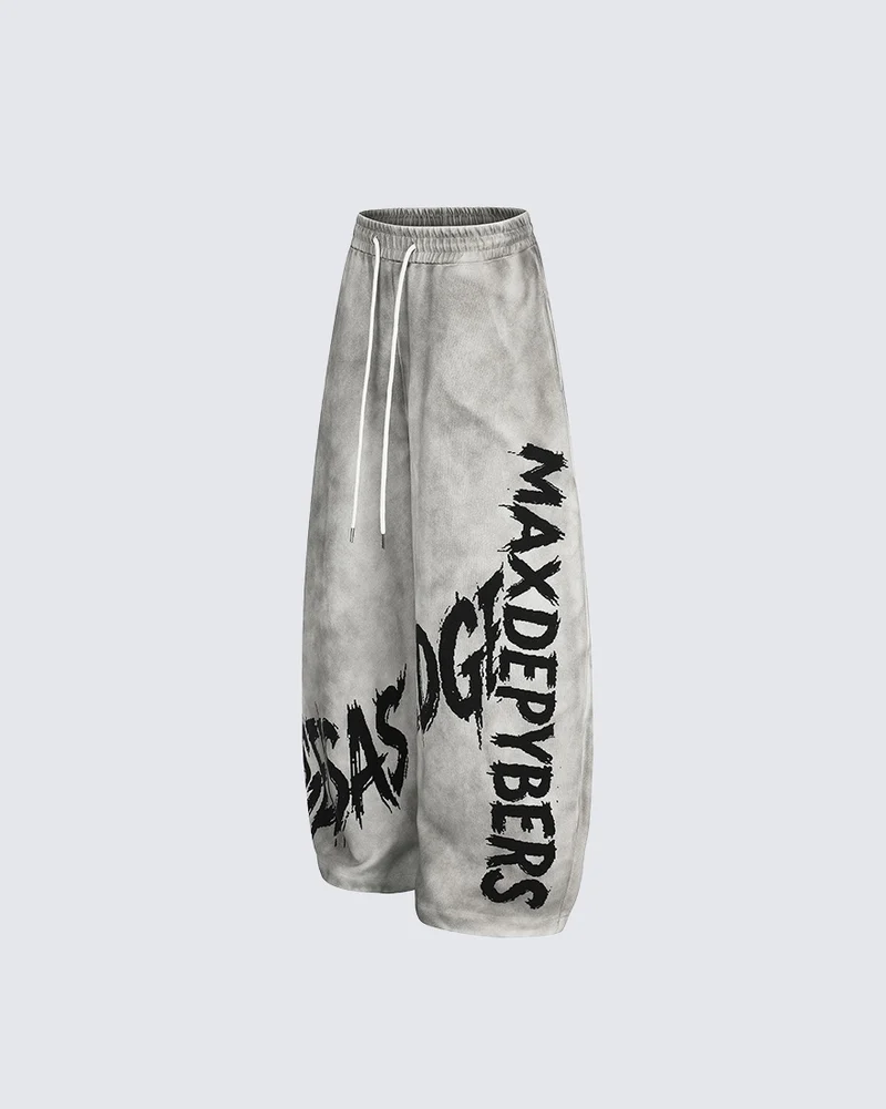 KIIKIO Washed Graffiti Wide Leg Sweatpants
