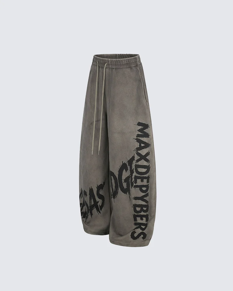 KIIKIO Washed Graffiti Wide Leg Sweatpants