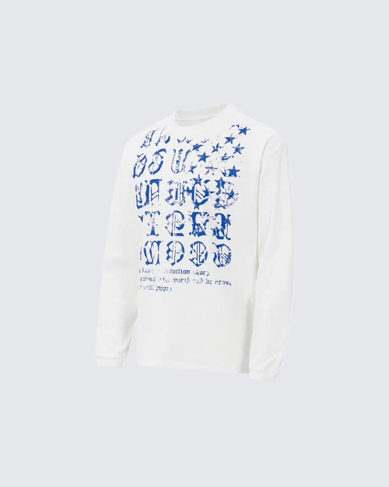 KIIKIO Dark Gothic Distressed Letter Graphic Long Sleeve Tee