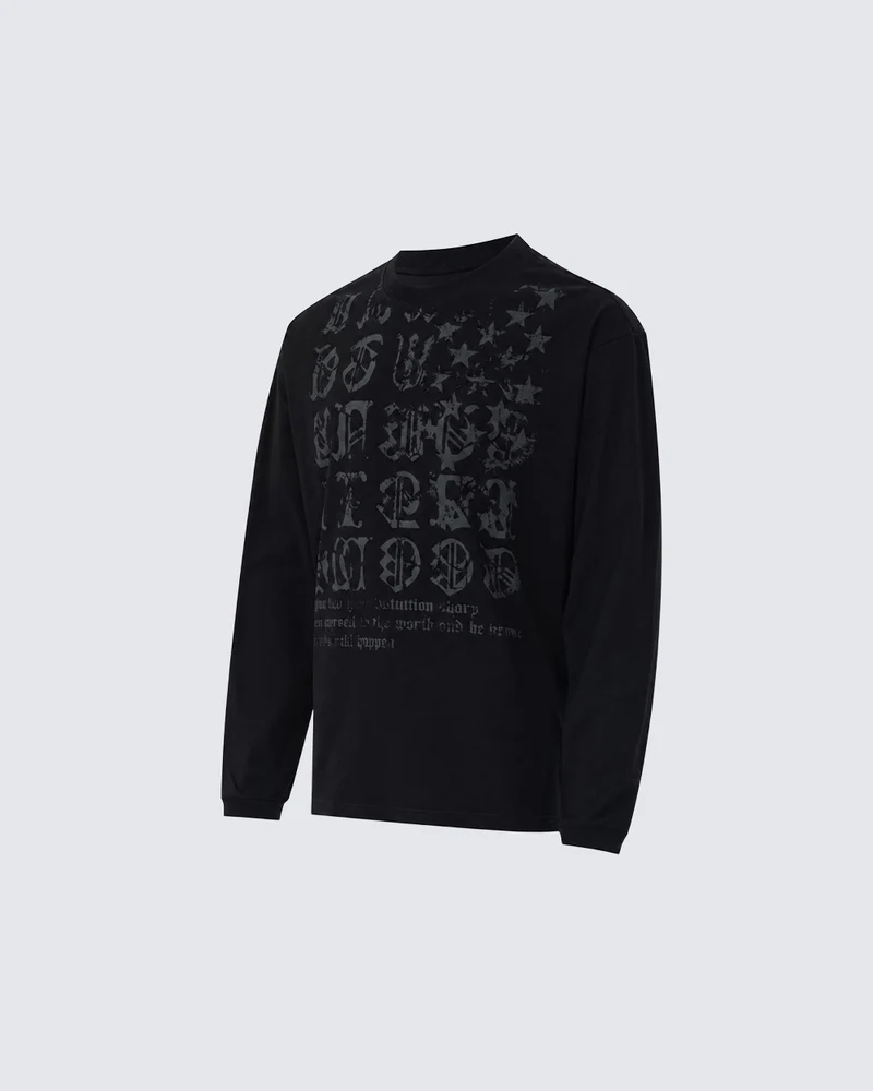 KIIKIO Dark Gothic Distressed Letter Graphic Long Sleeve Tee