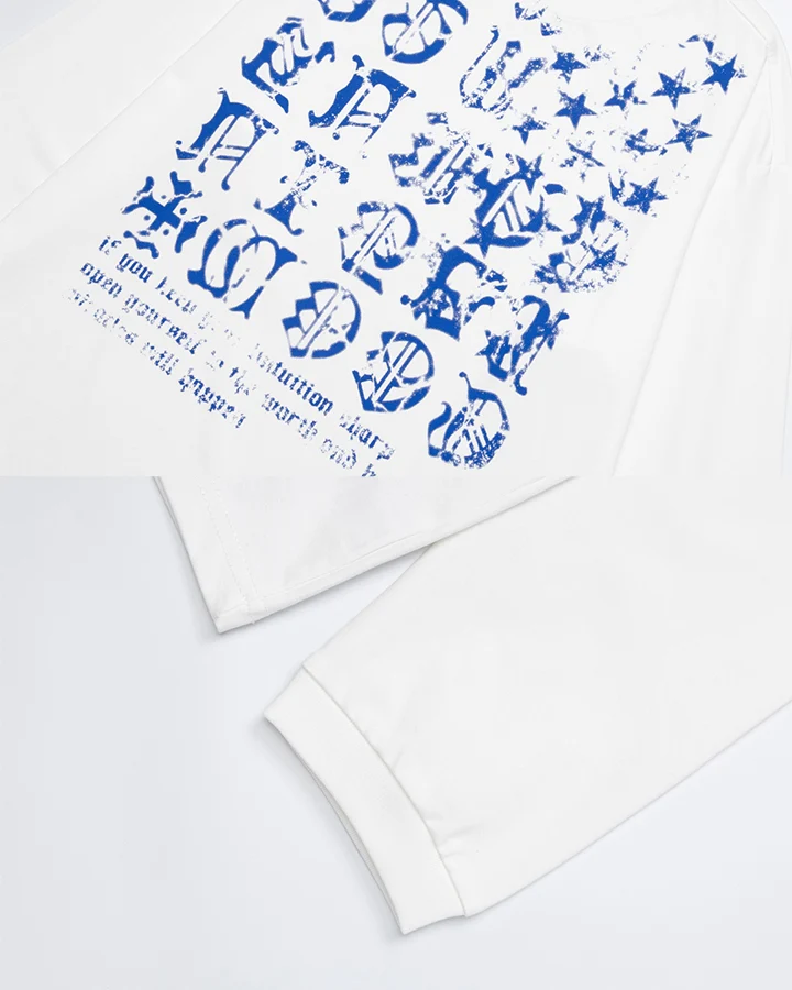 KIIKIO Dark Gothic Distressed Letter Graphic Long Sleeve Tee