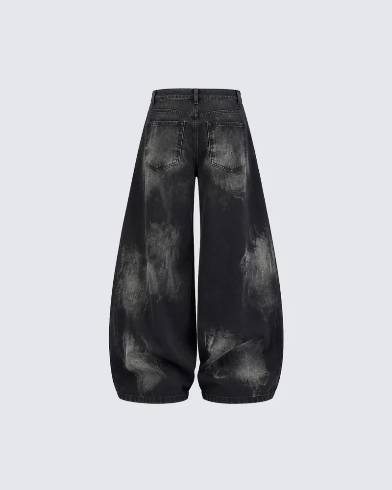 KIIKIO American-Style Tie-Dye Washed Rivet Wide Leg Jeans