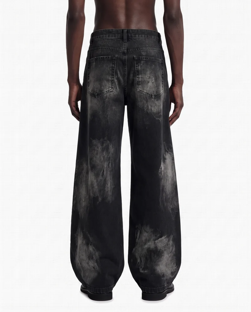 KIIKIO American-Style Tie-Dye Washed Rivet Wide Leg Jeans