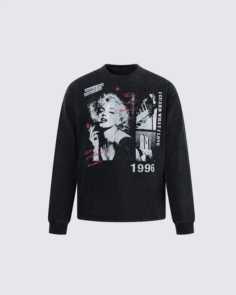 KIIKIO Vintage Portrait Graphic Washed Long Sleeve Tee