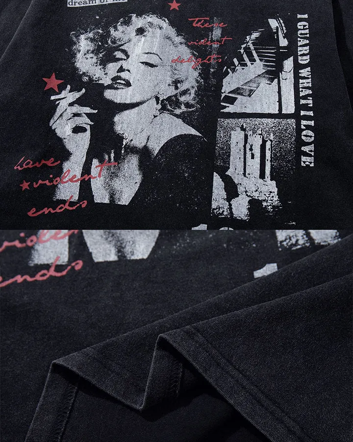 KIIKIO Vintage Portrait Graphic Washed Long Sleeve Tee