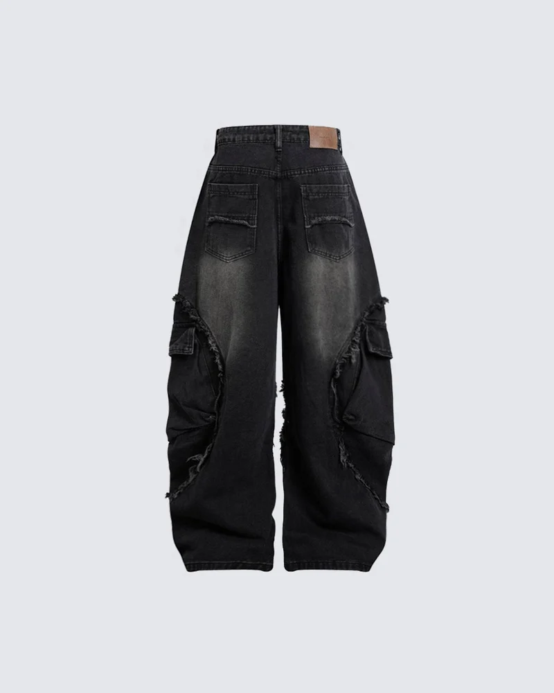 KIIKIO Vintage Distressed Wide Leg Cargo Jeans